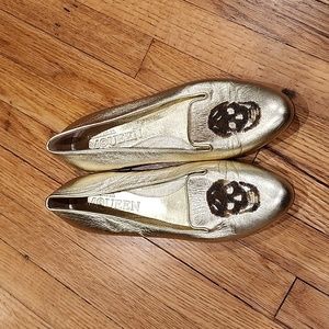 Alexander McQueen Gold Leather Skull Slip-On Flats
